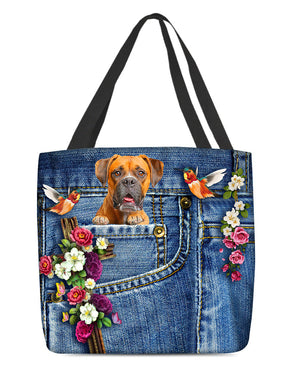 Boxer-Cardinal & Cross Flower Cloth Tote Bag