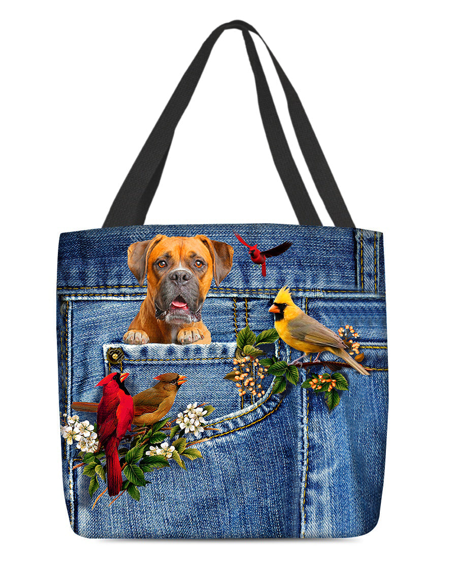 Boxer-Cardinal & Dog Cloth Tote Bag