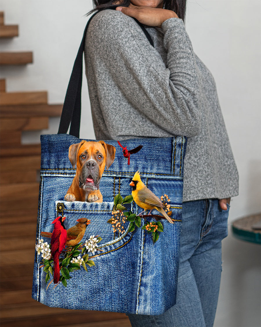 Boxer-Cardinal & Dog Cloth Tote Bag