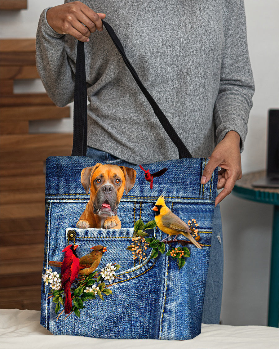 Boxer-Cardinal & Dog Cloth Tote Bag