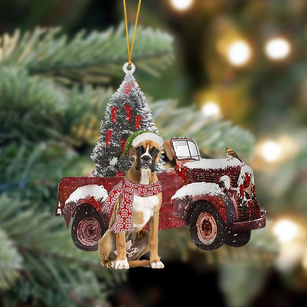 Boxer-Christmas Truck Two Sided Ornament