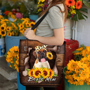 Boxer-Sunflower&Dog Mom Cloth Tote Bag