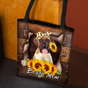 Boxer-Sunflower&Dog Mom Cloth Tote Bag