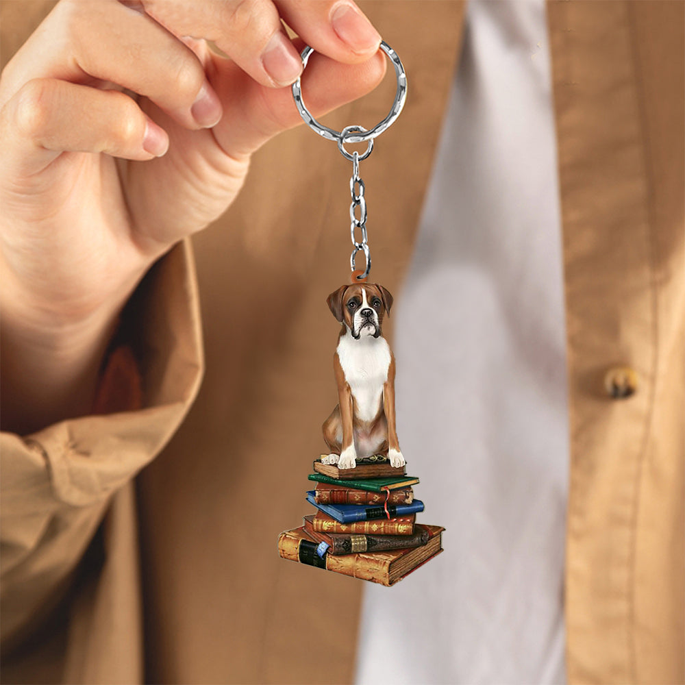 Boxer-Sit On The Book-Flat Acrylic Keychain