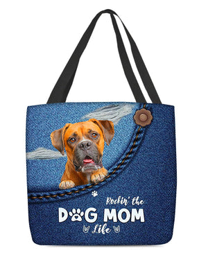 Boxer-Dog Mom Life-Cloth Tote Bag