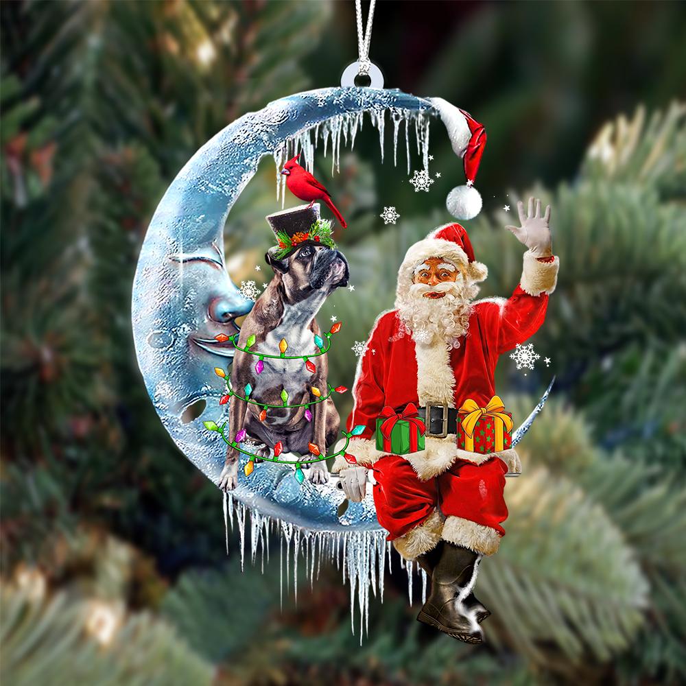 Boxer2-Santa Claus And Moon Two Sided Ornament