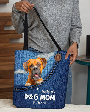 Boxer-Dog Mom Life-Cloth Tote Bag