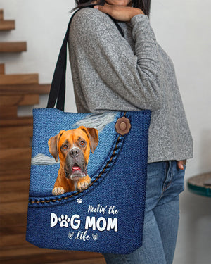 Boxer-Dog Mom Life-Cloth Tote Bag