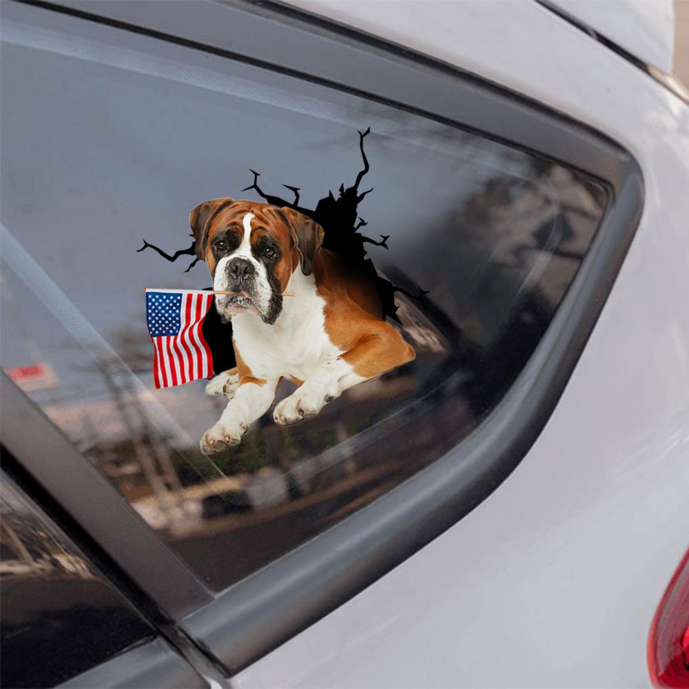 Boxer And American Flag Independent Day Car Sticker Decal