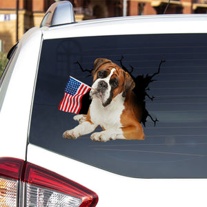 Boxer And American Flag Independent Day Car Sticker Decal