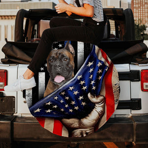 Boxer Inside American Flag Independence Day Spare Tire Cover