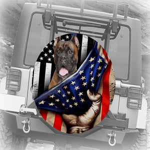 Boxer Inside American Flag Independence Day Spare Tire Cover