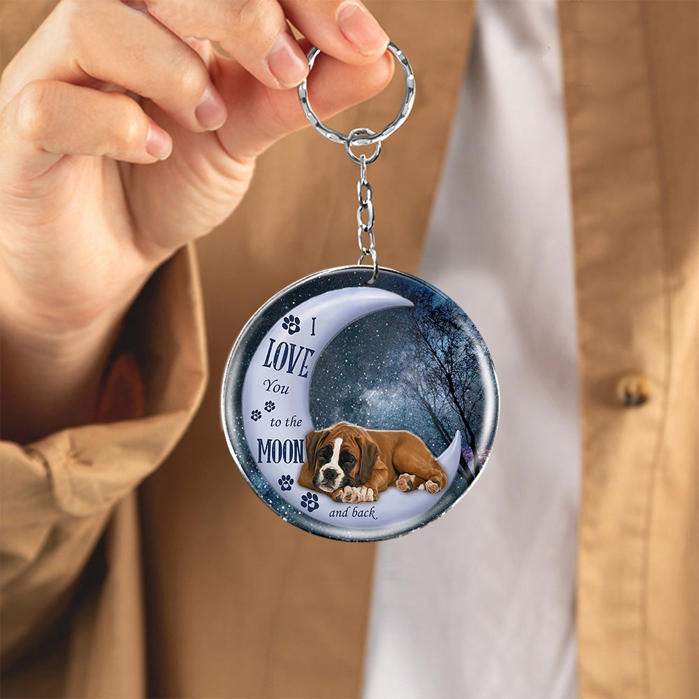 Boxer Moon Back-Round Resin Epoxy Metal Keychain