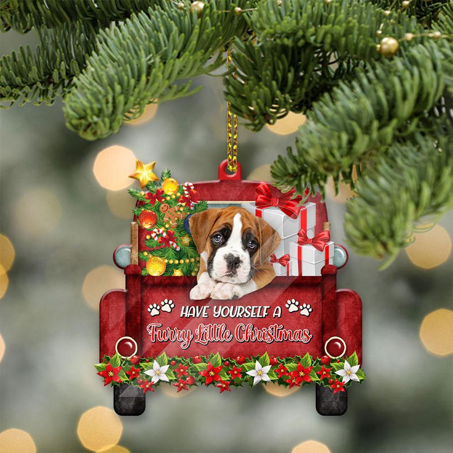 Boxer Sit On A Truck-Two Sided Ornament