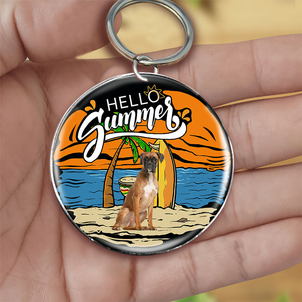 Boxer (2) Hello Summer-Round Resin Epoxy Metal Keychain