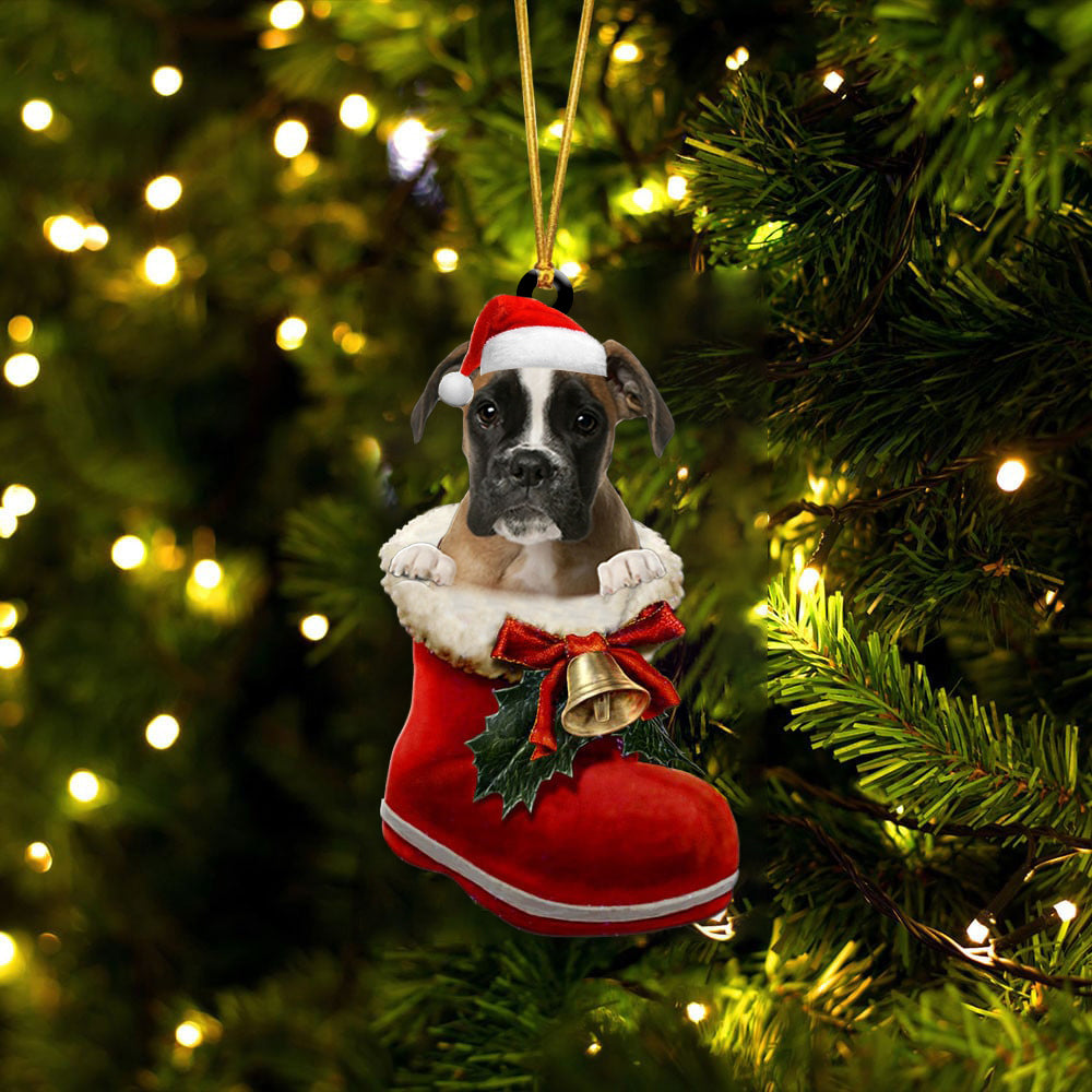 Boxer (4)-1-In Santa Boot Christmas-Two Sided Ornament