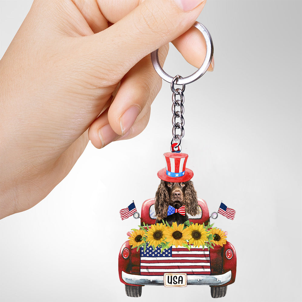 Boykin Spaniel-USA Truck Flat Acrylic Keychain