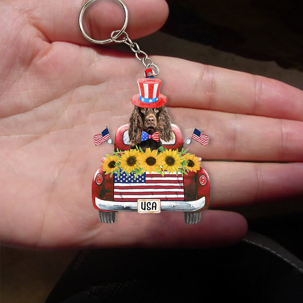 Boykin Spaniel-USA Truck Flat Acrylic Keychain