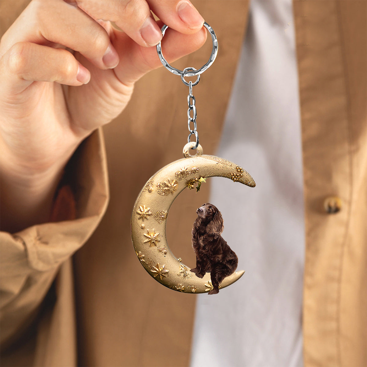 Boykin Spaniel-Dog & Moon Flat Acrylic Keychain