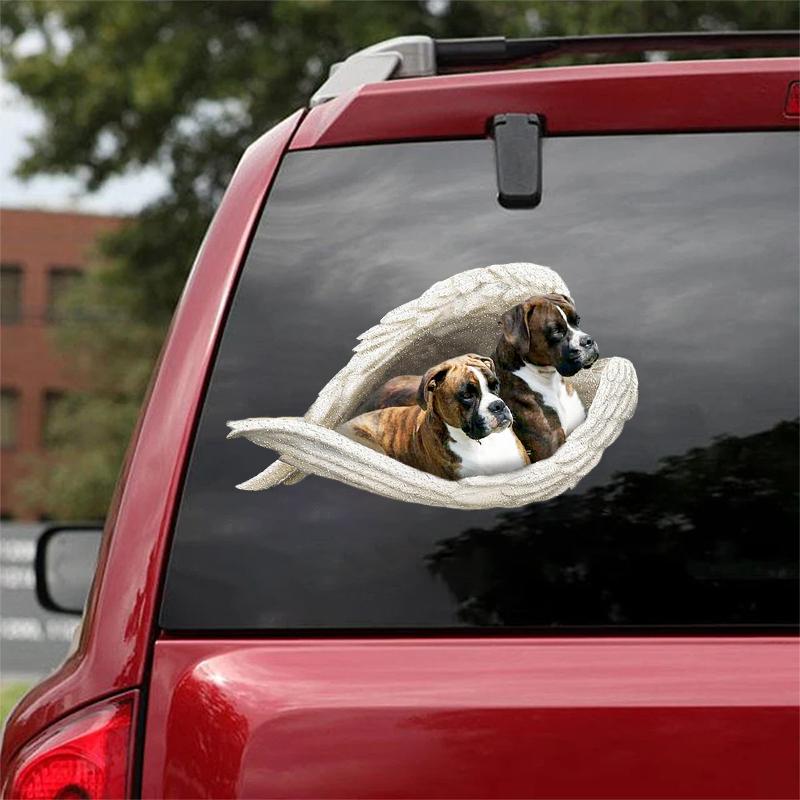 Brindle Boxer-sleeping angel CAR STICKER