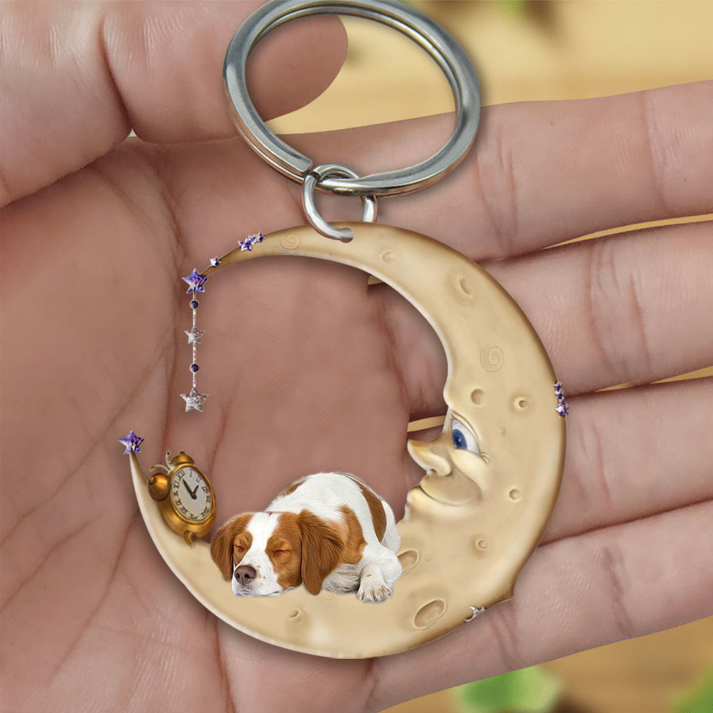 Brittany Spaniel-Sleeping on the moon Keychain