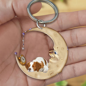Brittany Spaniel-Sleeping on the moon Keychain