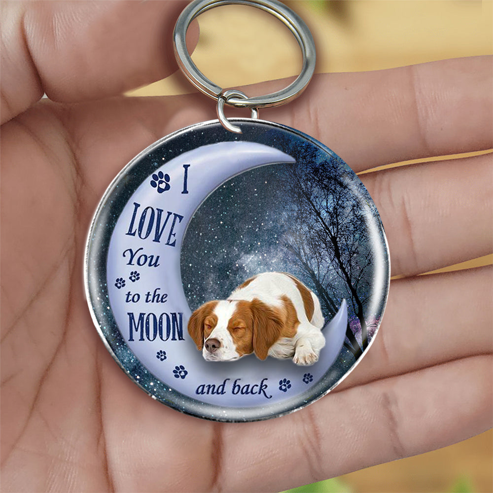 Brittany Spaniel Moon Back-Round Resin Epoxy Metal Keychain