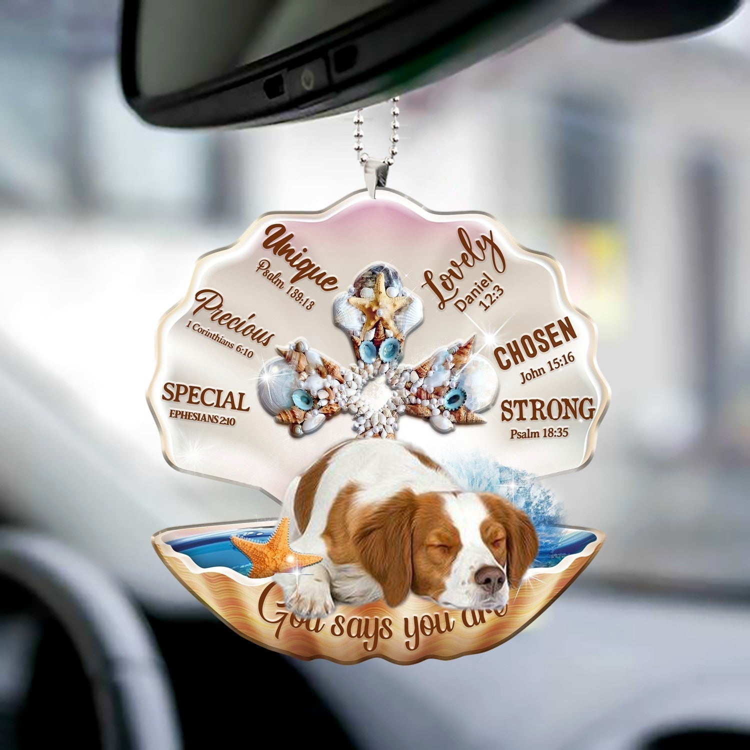 Brittany Spaniel-You Are Cross In Seashell-Two sides ornament