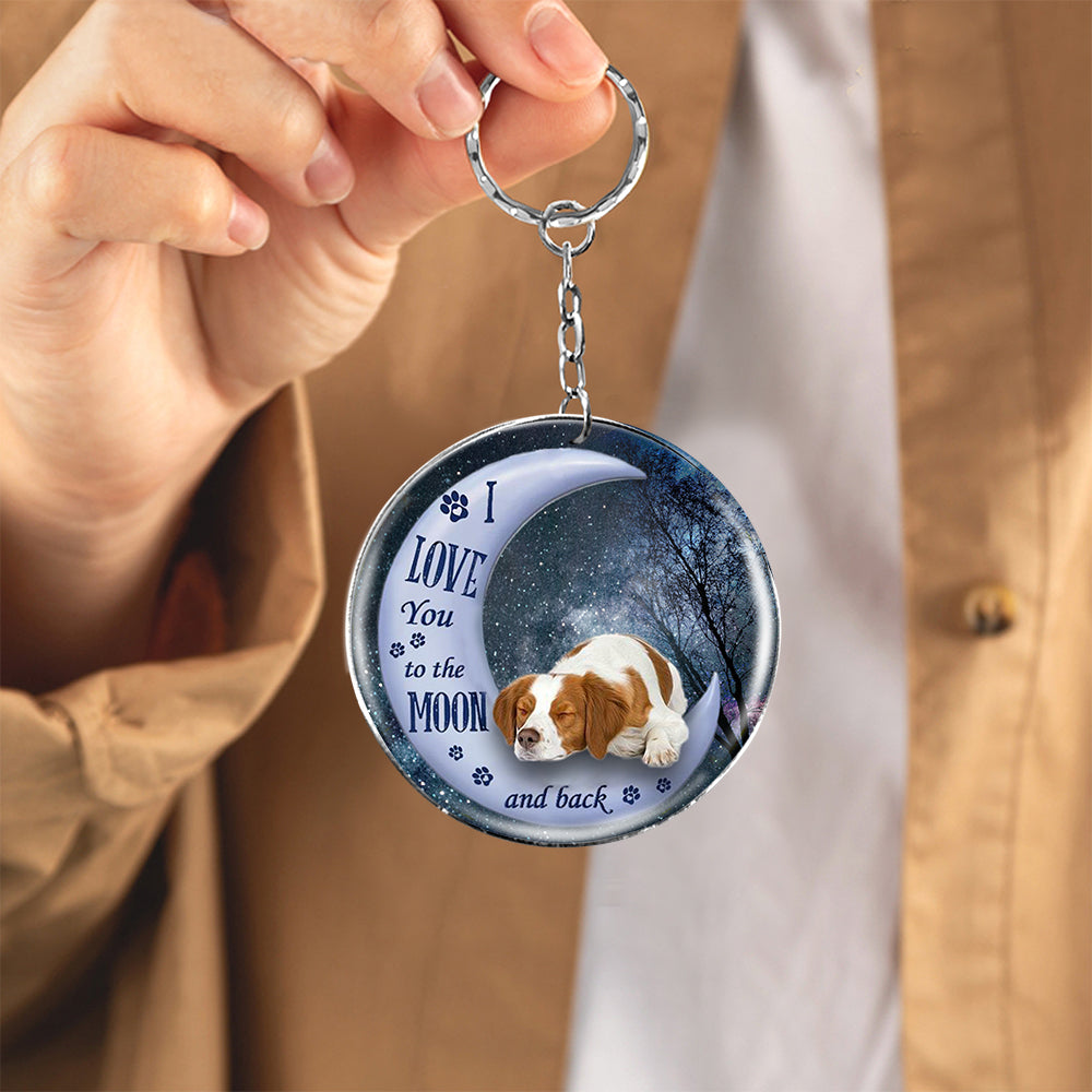 Brittany Spaniel Moon Back-Round Resin Epoxy Metal Keychain