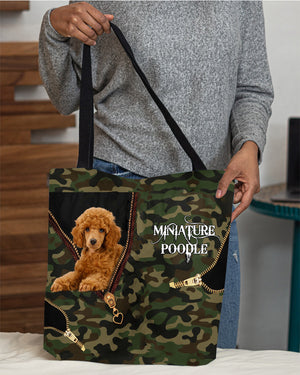 Brown-Miniature-Poodle Camo Cloth Tote Bag