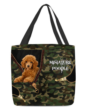 Brown-Miniature-Poodle Camo Cloth Tote Bag