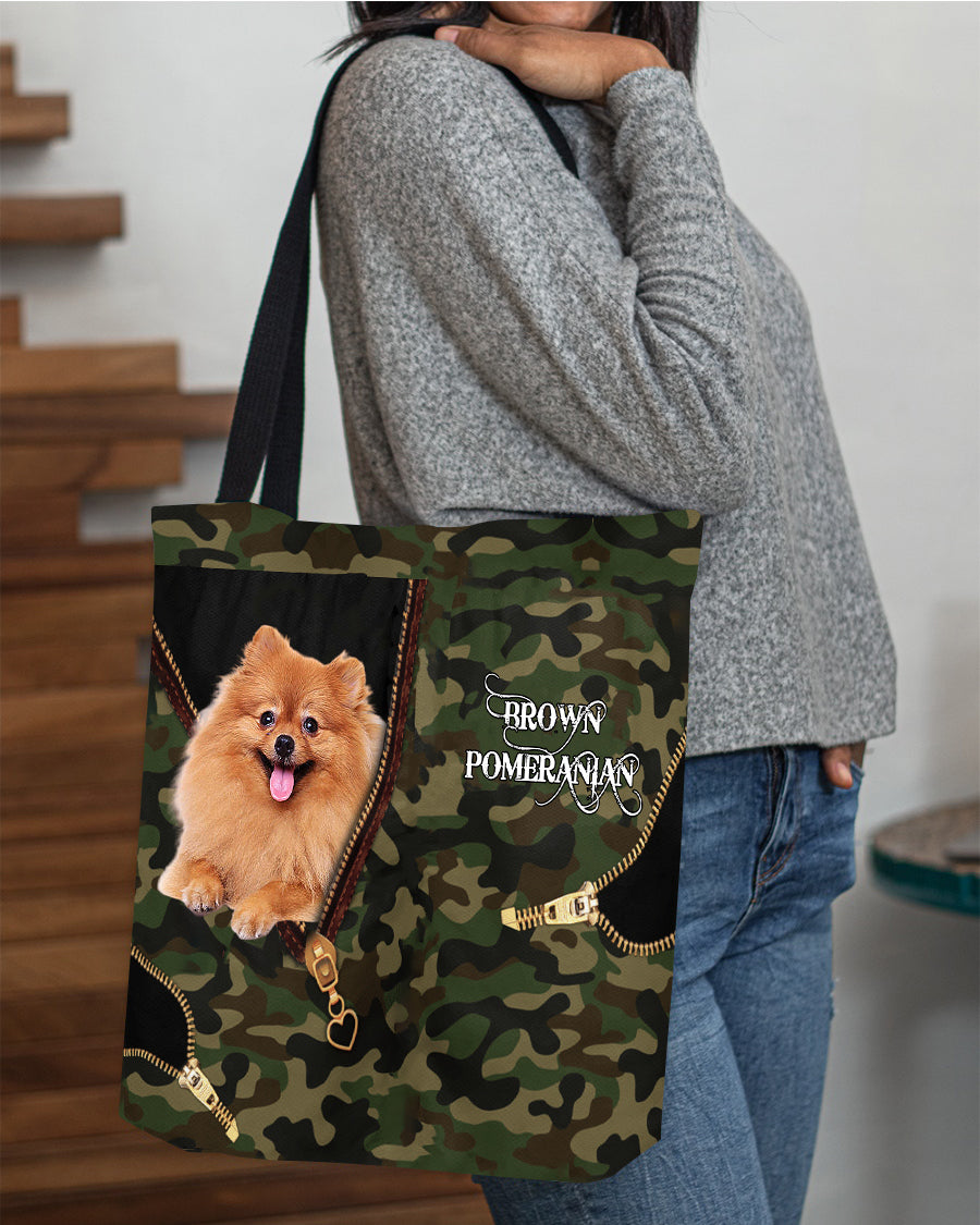 Brown-Pomeranian Camo Cloth Tote Bag