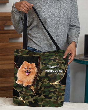 Brown-Pomeranian Camo Cloth Tote Bag