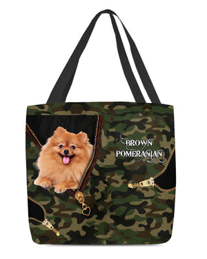 Brown-Pomeranian Camo Cloth Tote Bag