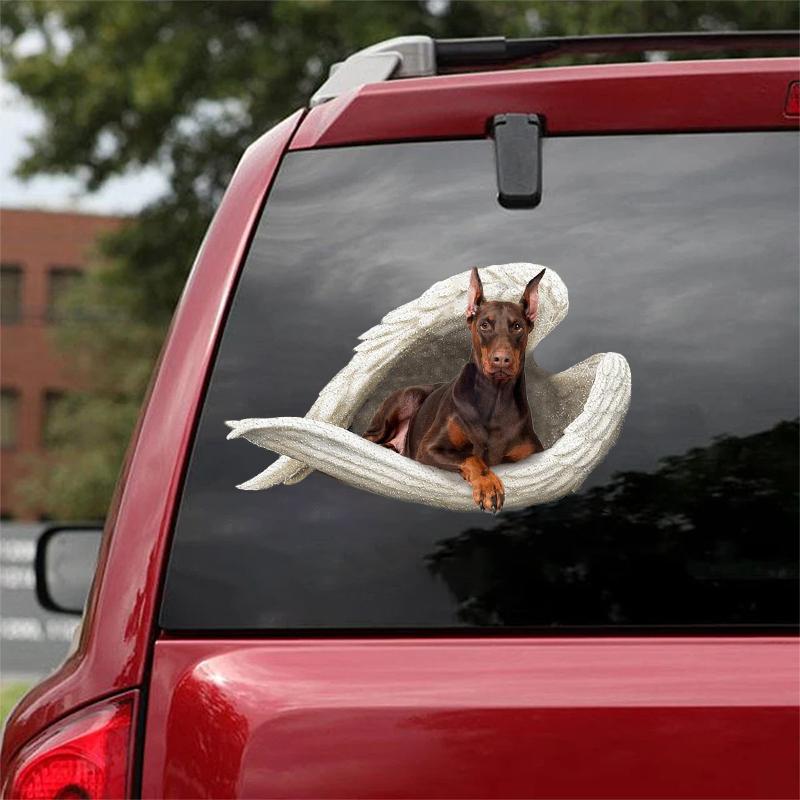 Brown dobermann-sleeping angel CAR STICKER