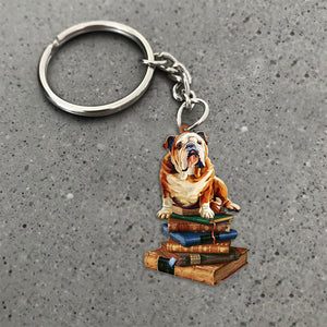 Bulldog-Sit On The Book-Flat Acrylic Keychain