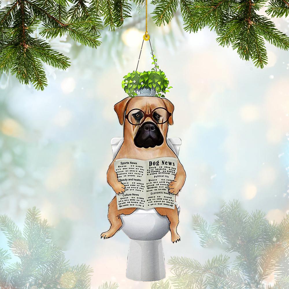 Bull Mastiff Sitting On A Toilet-Two Sides Ornament