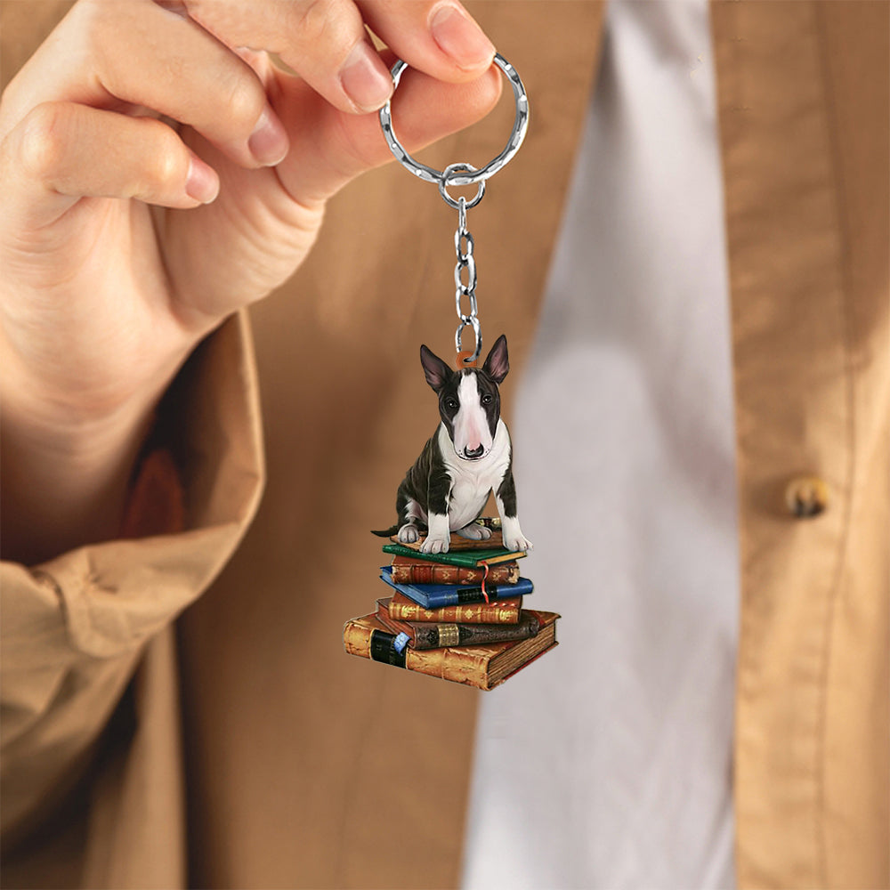 Bull Terrier-Sit On The Book-Flat Acrylic Keychain