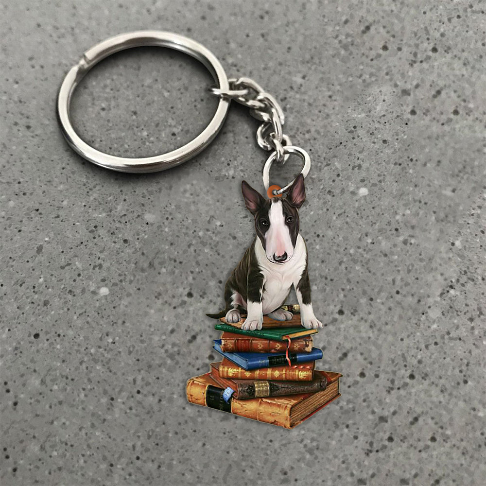Bull Terrier-Sit On The Book-Flat Acrylic Keychain