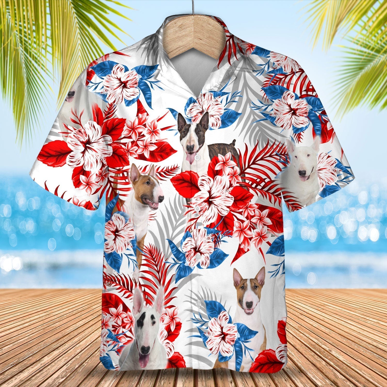 Bull Terrier American Flag Hawaiian Shirt