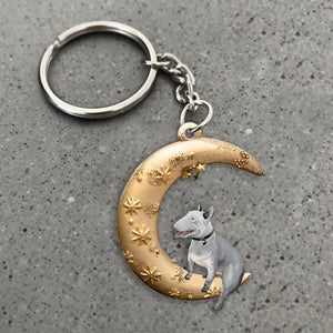 Bull Terrier-Dog & Moon Flat Acrylic Keychain