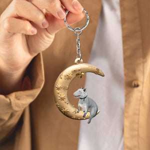 Bull Terrier-Dog & Moon Flat Acrylic Keychain