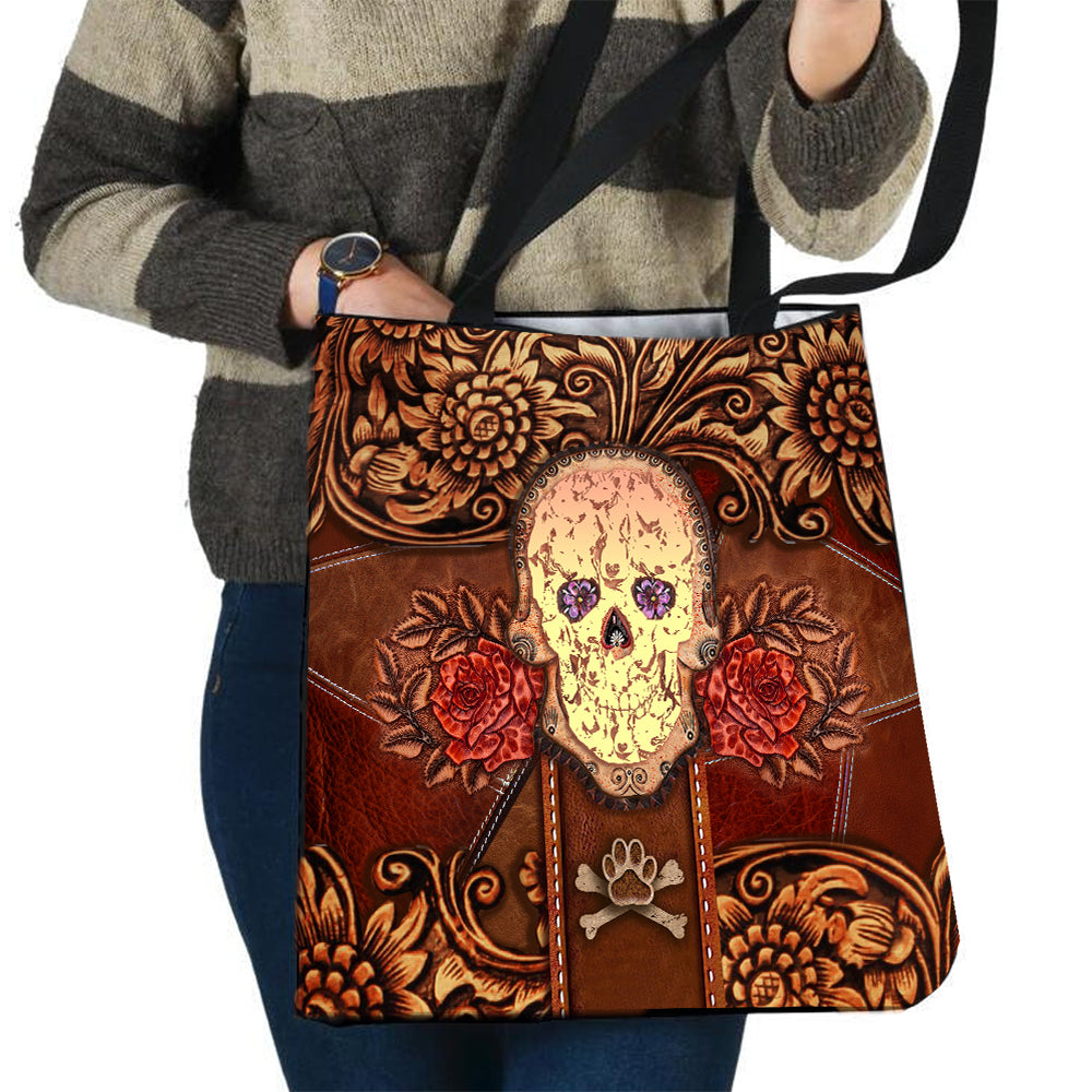 Bull Terrier Skull Flower Cloth Tote Bag
