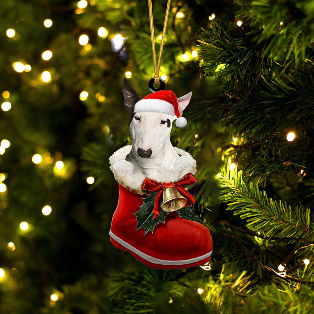 Bull Terrier  (1)-1-In Santa Boot Christmas-Two Sided Ornament