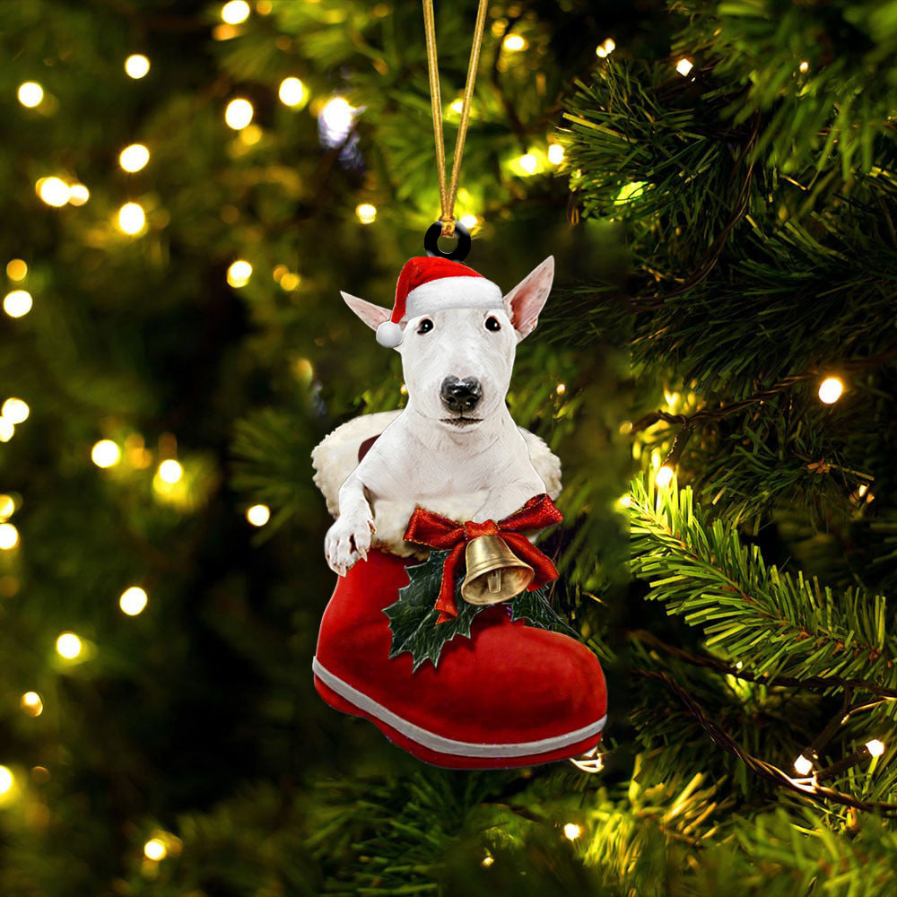 Bull Terrier  (2)-1-In Santa Boot Christmas-Two Sided Ornament