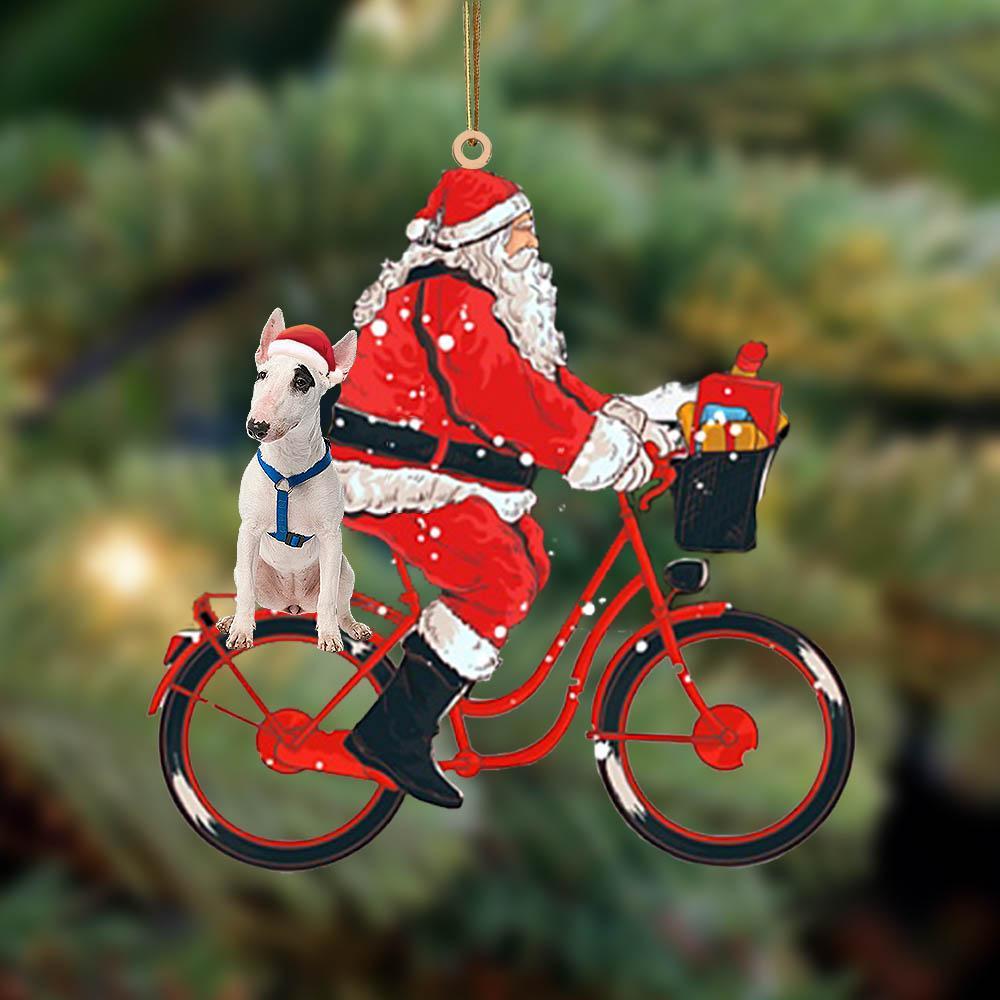 Santa Claus riding a bike with Bull Terrier (4)-Two Sided Ornament