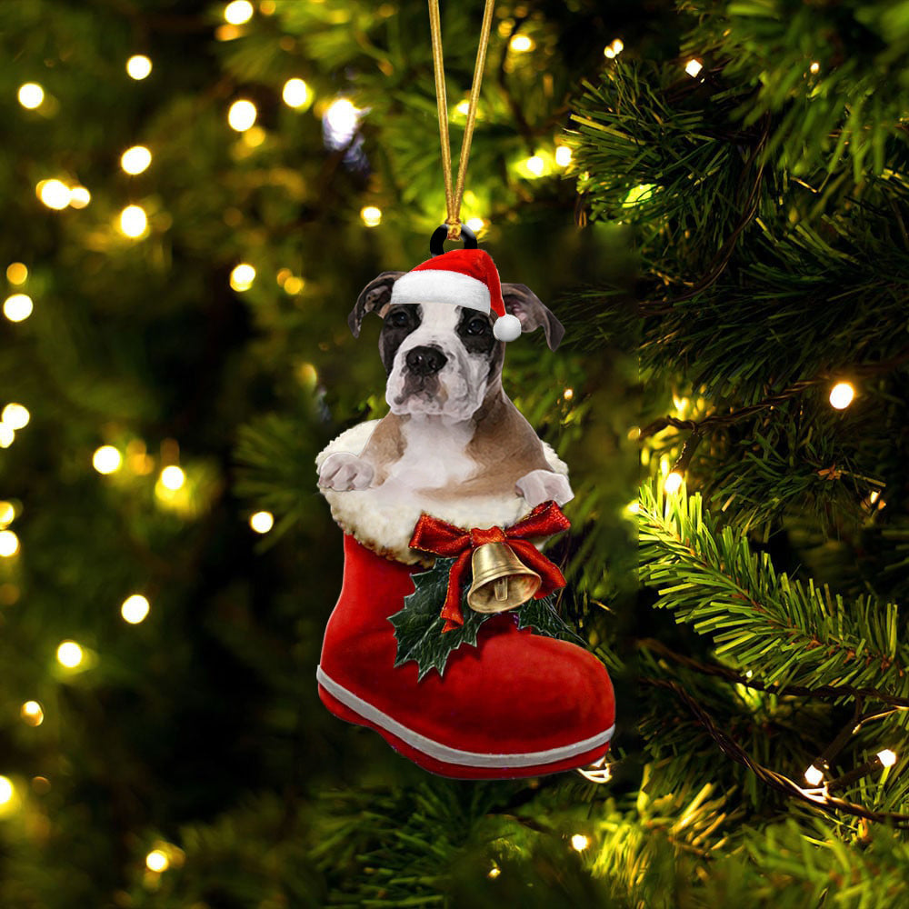 Bullboxer Pit-1-In Santa Boot Christmas-Two Sided Ornament