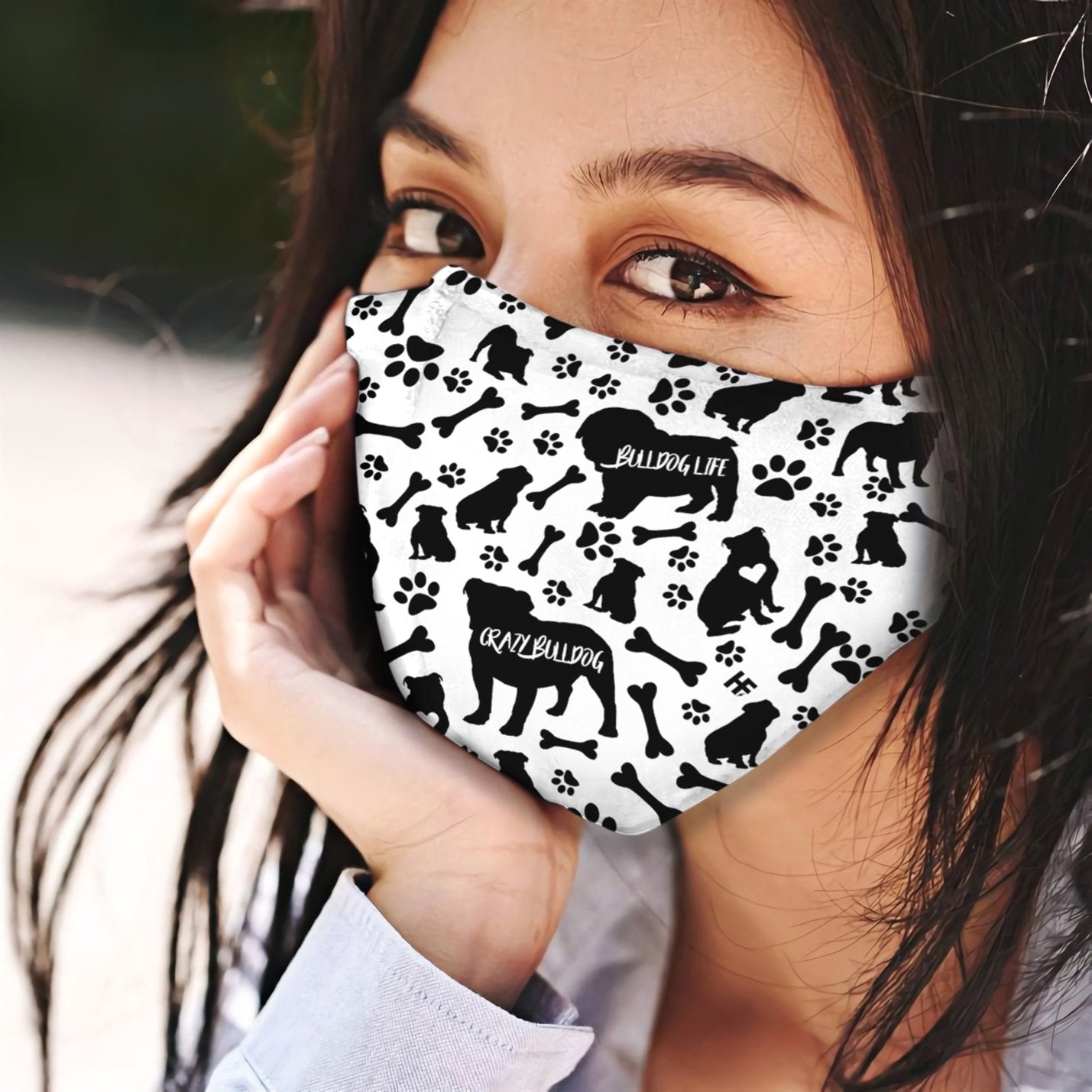 Bulldog Black &amp; White Pattern EZ07 2707 Face Mask