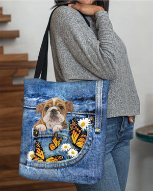 Bulldog-Butterfly Daisies Fait-CLOTH TOTE BAG