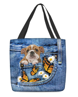 Bulldog-Butterfly Daisies Fait-CLOTH TOTE BAG